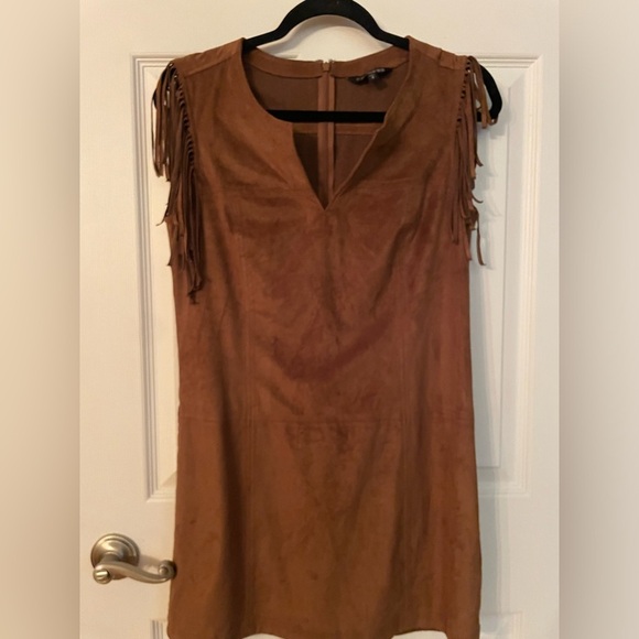 Express Dresses & Skirts - Express Tan Fringe Suede Shift Dress